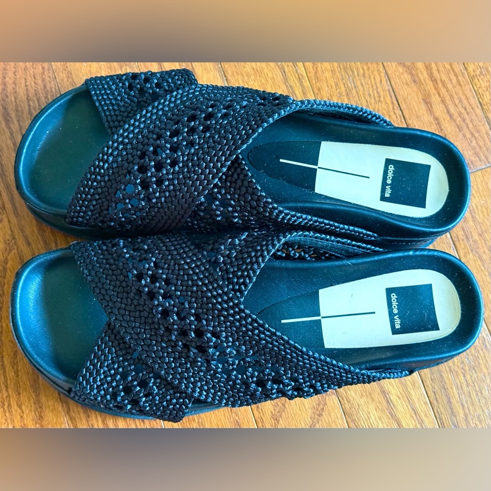 Dolce Vita Black Women's Chunky Platform wedge Slides Sandals sz 12 - Picture 2 of 10